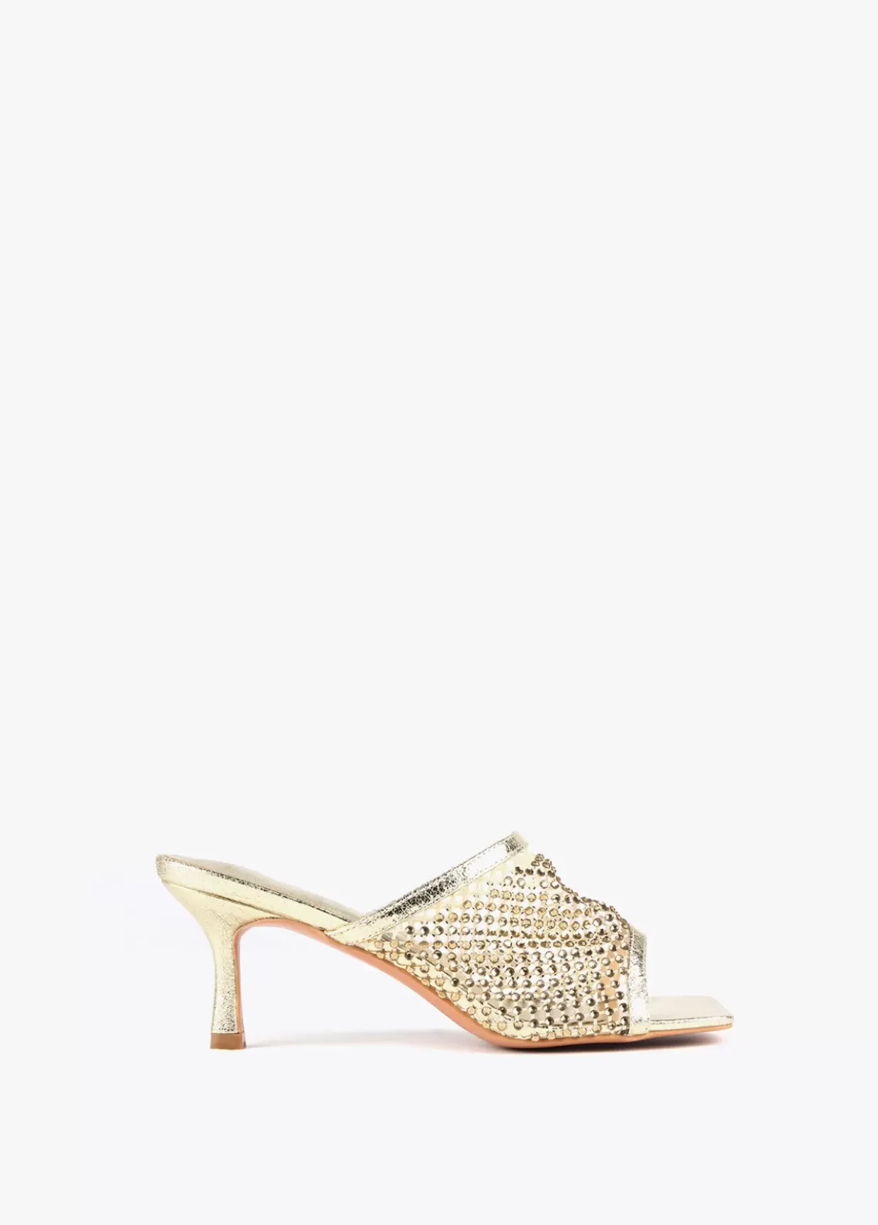 Sandalia de tacón y malla de strass