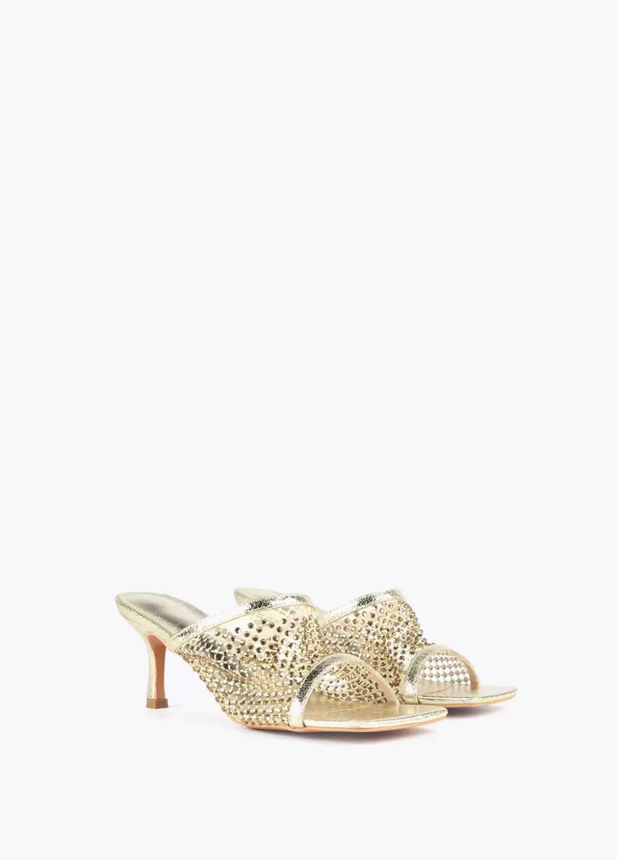 Sandalia de tacón y malla de strass
