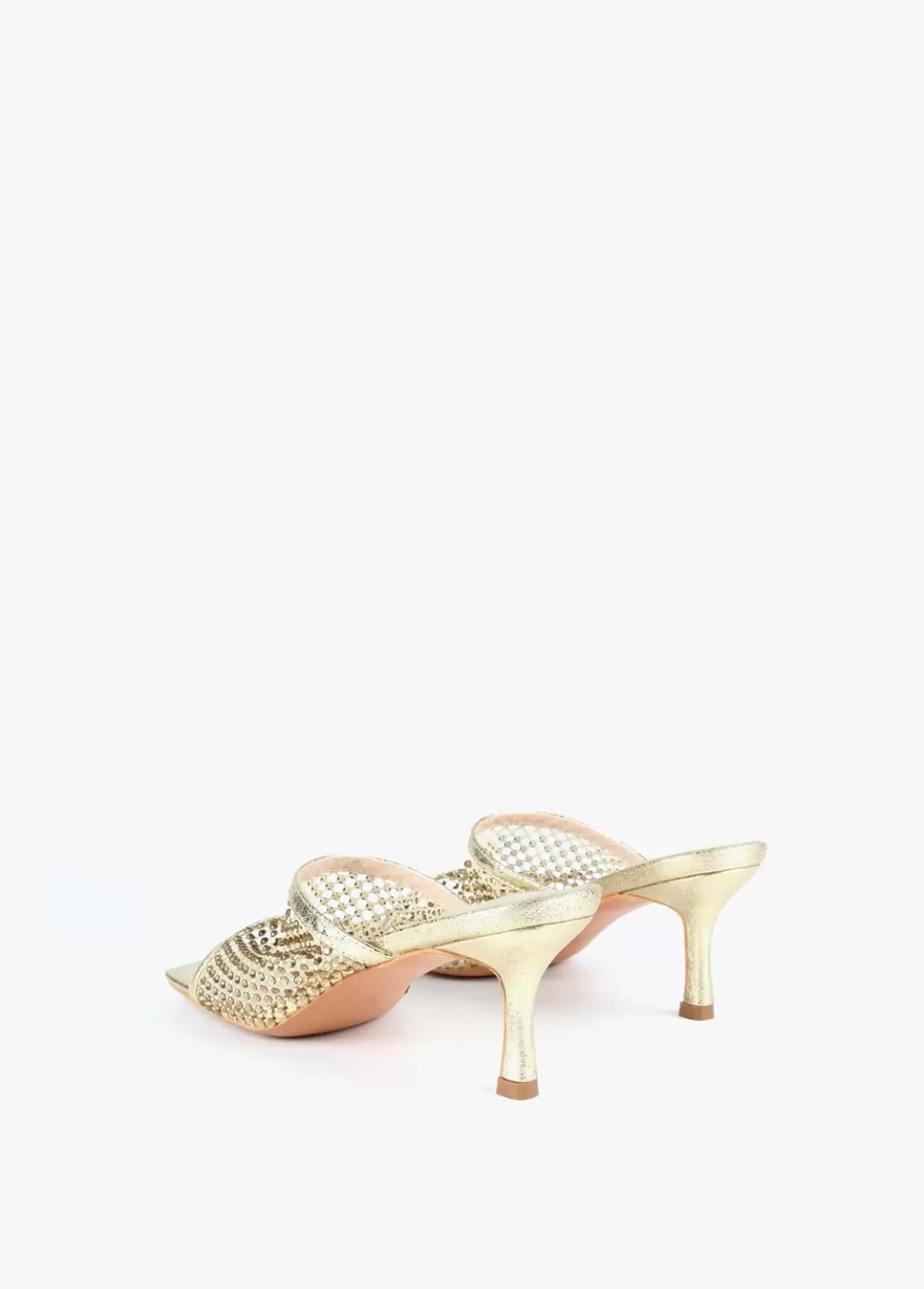 Sandalia de tacón y malla de strass