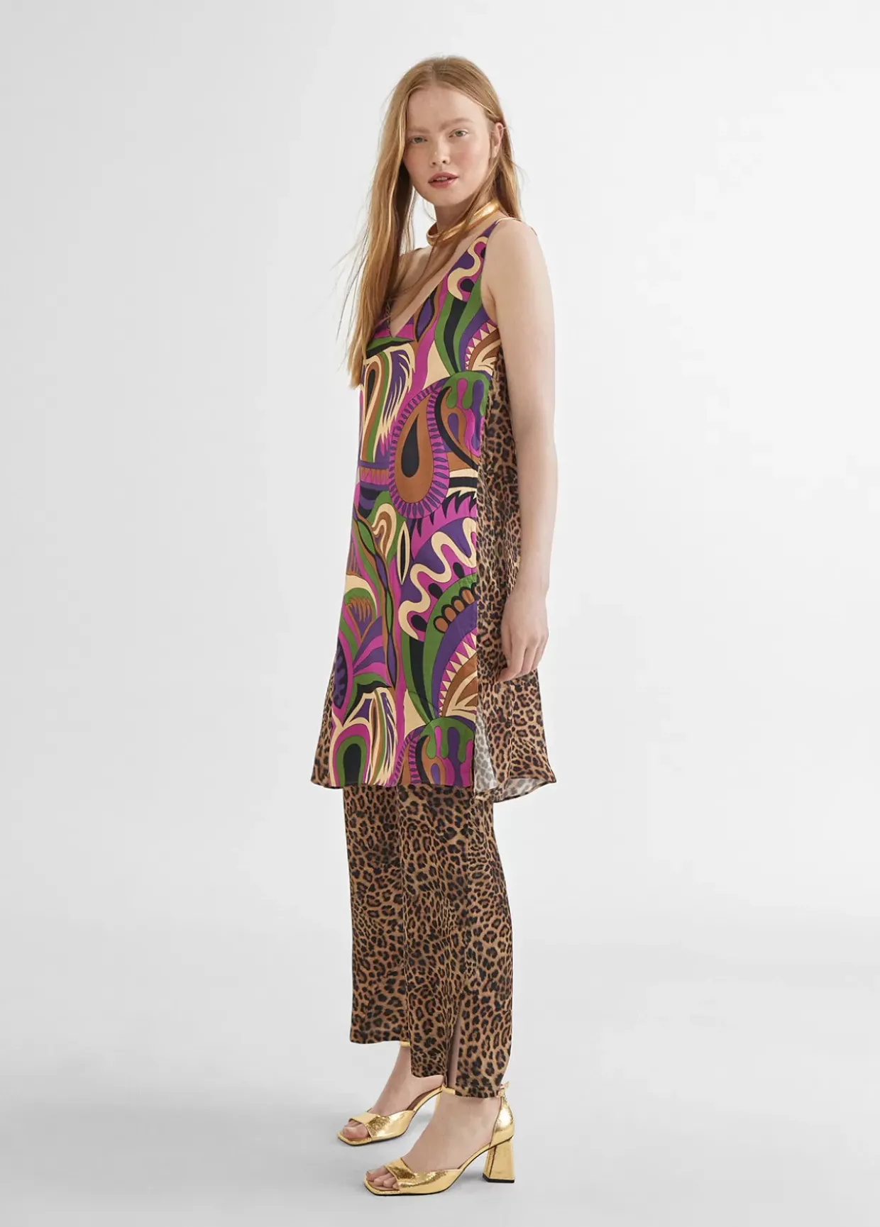 Vestido estampado animal combinado
