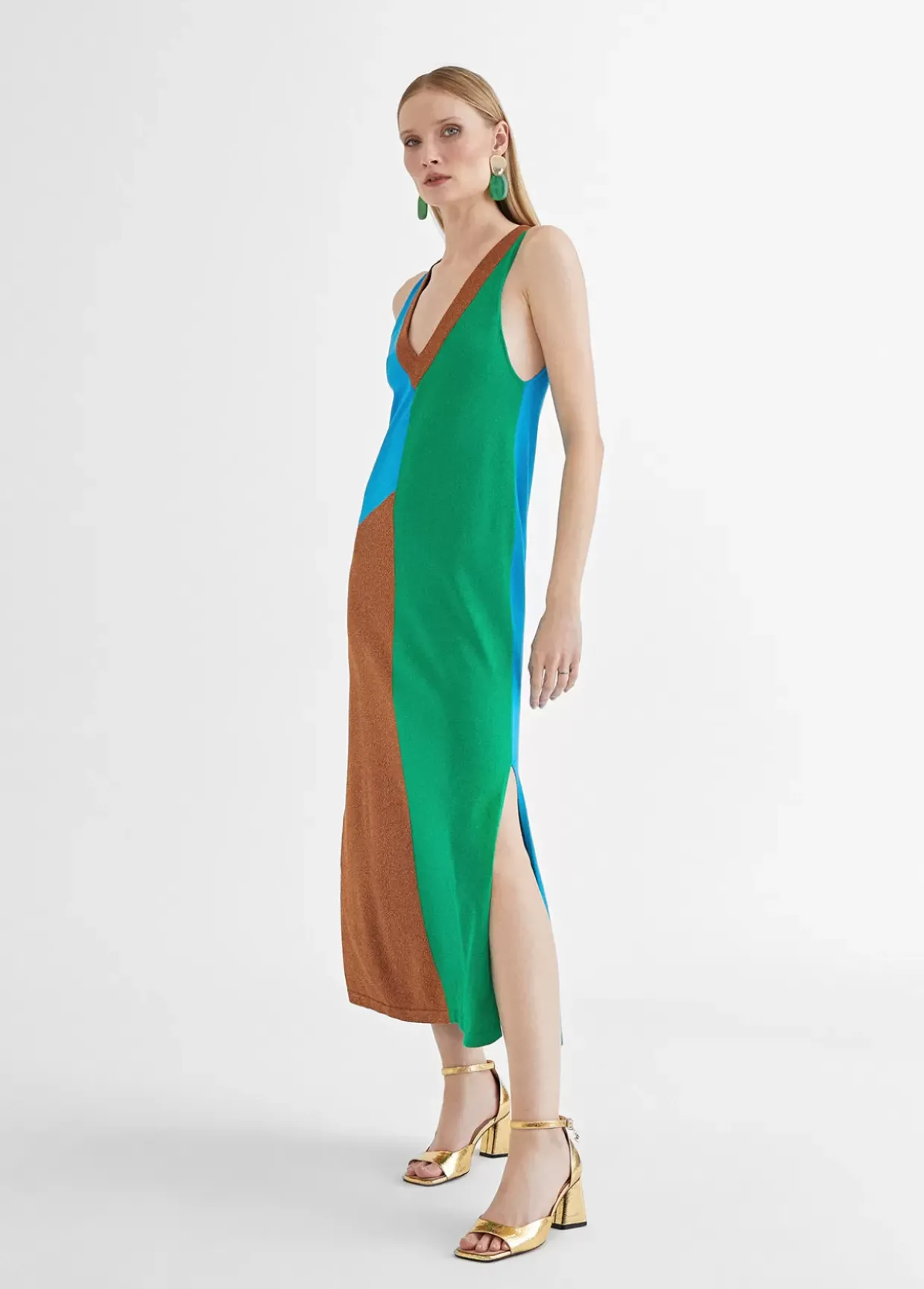 Vestido largo tricolor