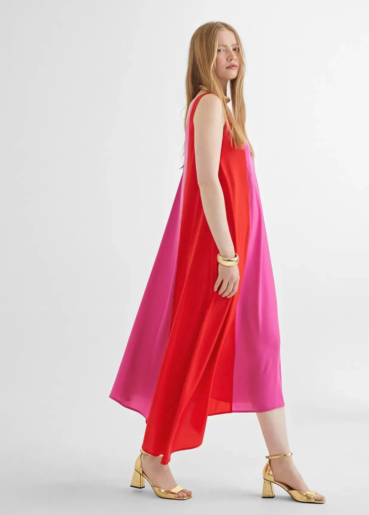 Vestido midi bicolor