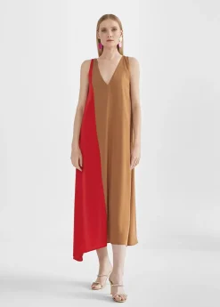 Vestido midi bicolor